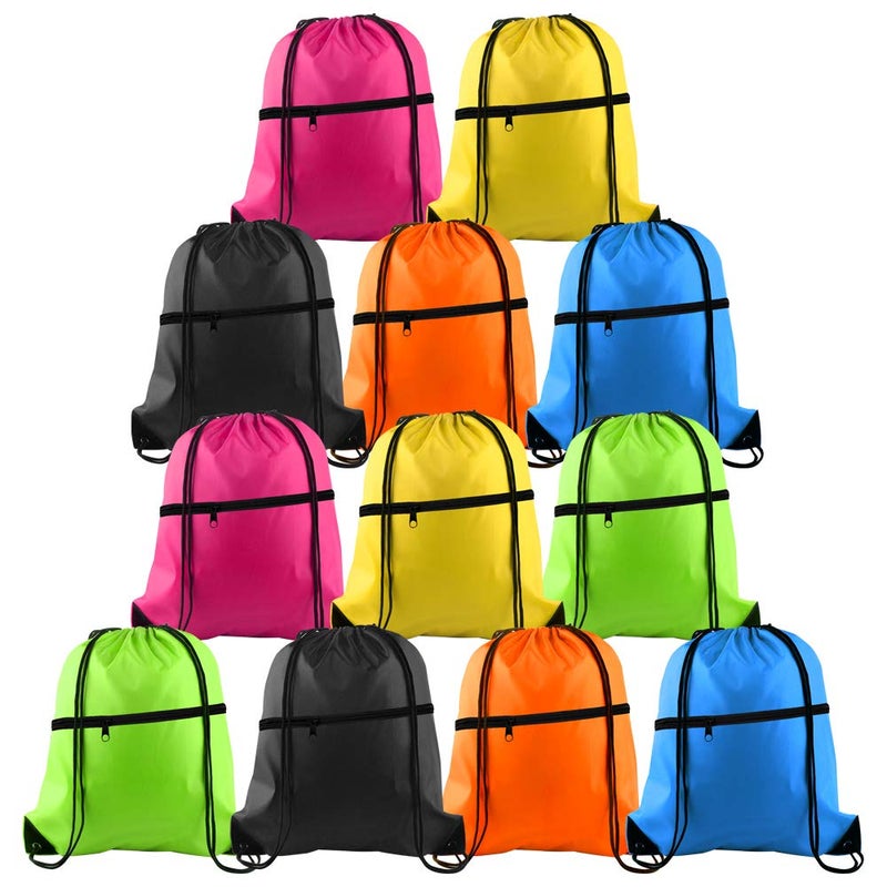 KUUQA 12Pcs Drawstring Bag Sports Gym String Backpack Bulk Cinch Bag Sackpack with Zipper for School Yoga Sport Gym Traveling - Image 1